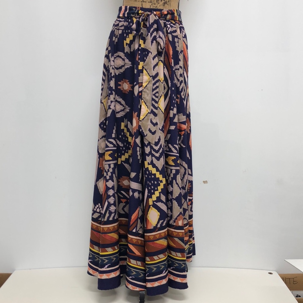 Blue and Orange Pleated Maxi Skirt Resort Wear